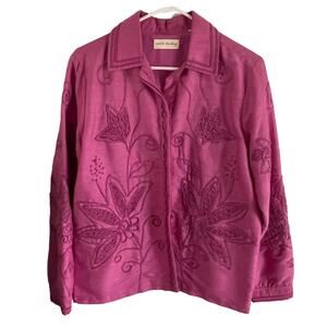 Marsh Landing Size M Pink‎ Embroidered Floral Shacket Top